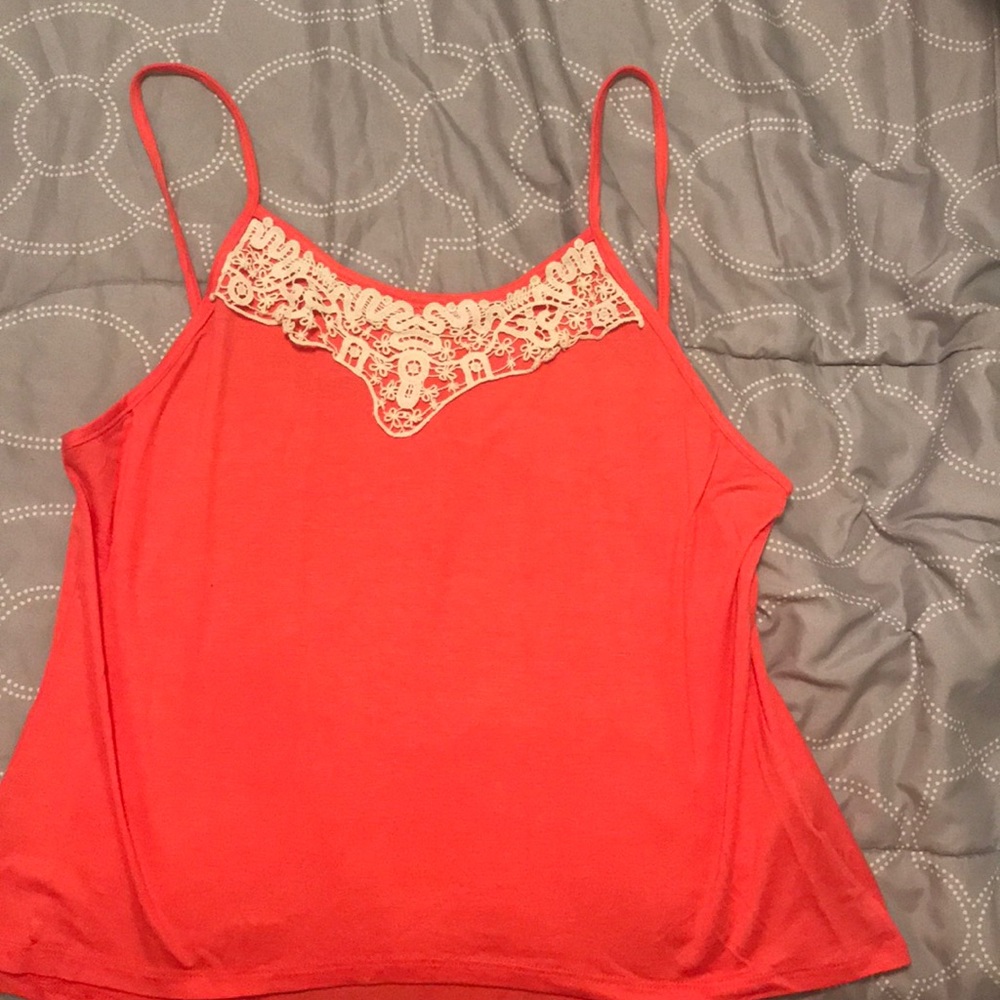 Pink tank top with lace detailing